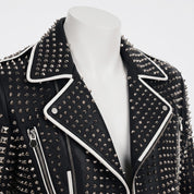 Men's Black Studded Leather Biker Jacket — Binley