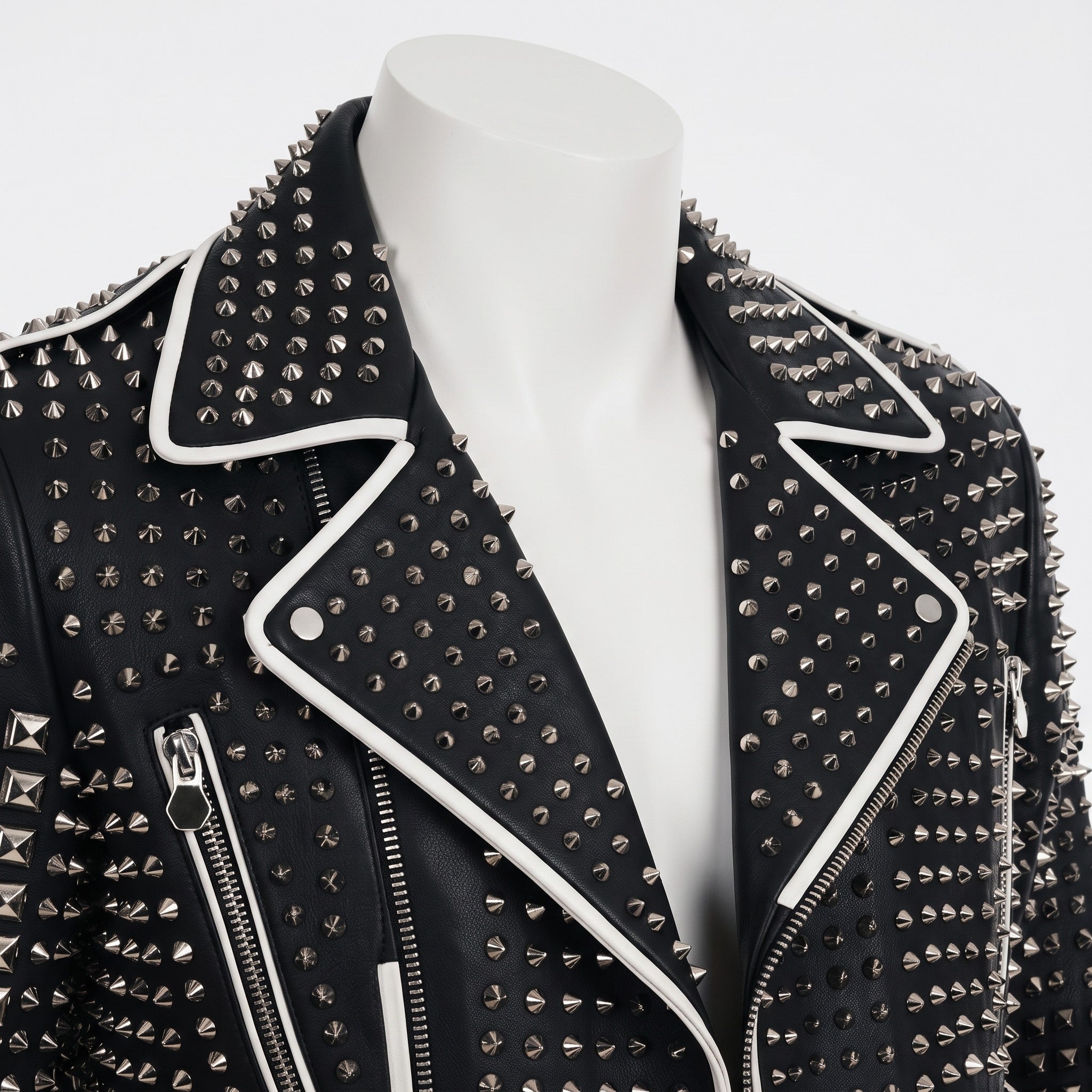 Men's Black Studded Leather Biker Jacket — Binley