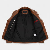 Men's Brown Studded Leather Biker Jacket — Binley