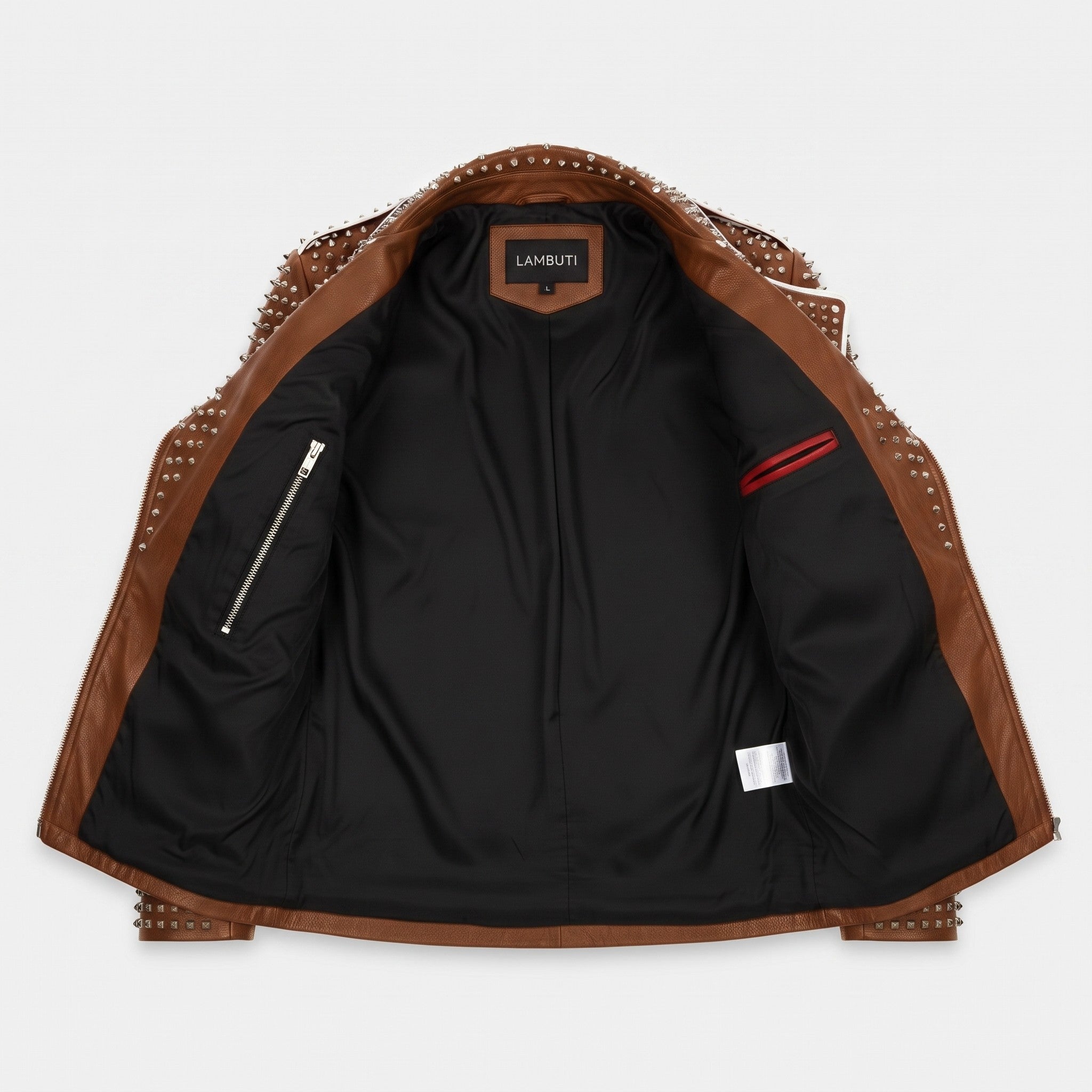 Men's Brown Studded Leather Biker Jacket — Binley