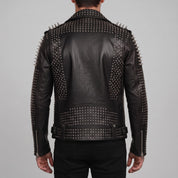 Men's Black Studded Leather Biker Jacket — Burbidge
