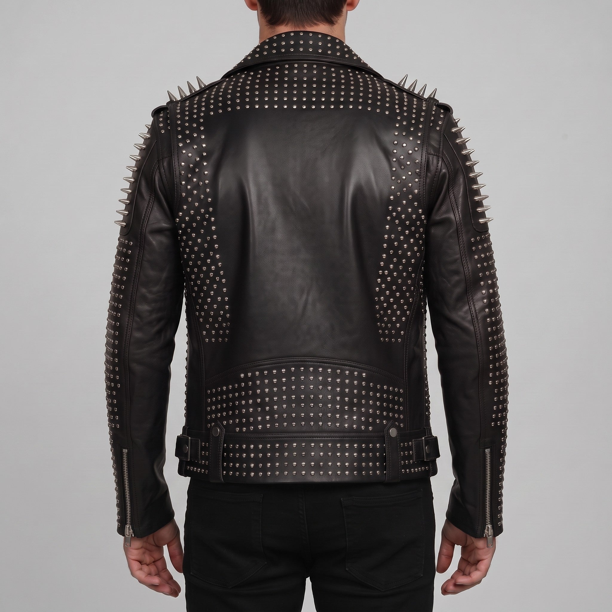 Men's Black Studded Leather Biker Jacket — Burbidge