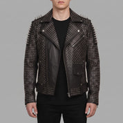 Men's Black Studded Leather Biker Jacket — Burbidge
