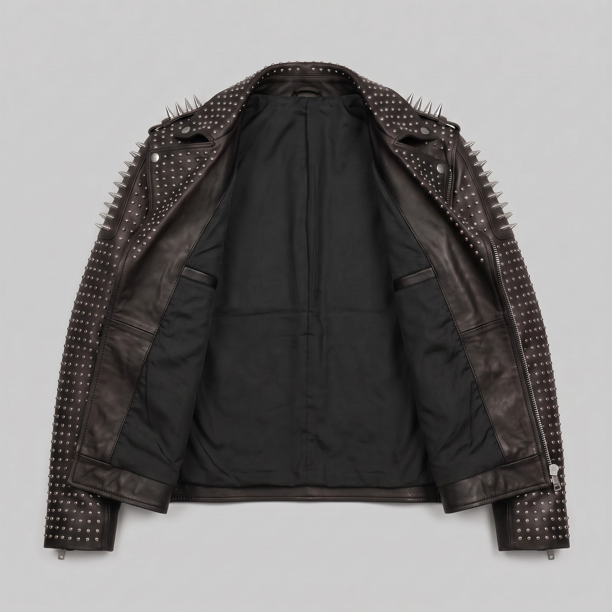 Men's Black Studded Leather Biker Jacket — Burbidge