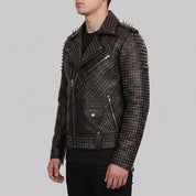 Men's Black Studded Leather Biker Jacket — Burbidge
