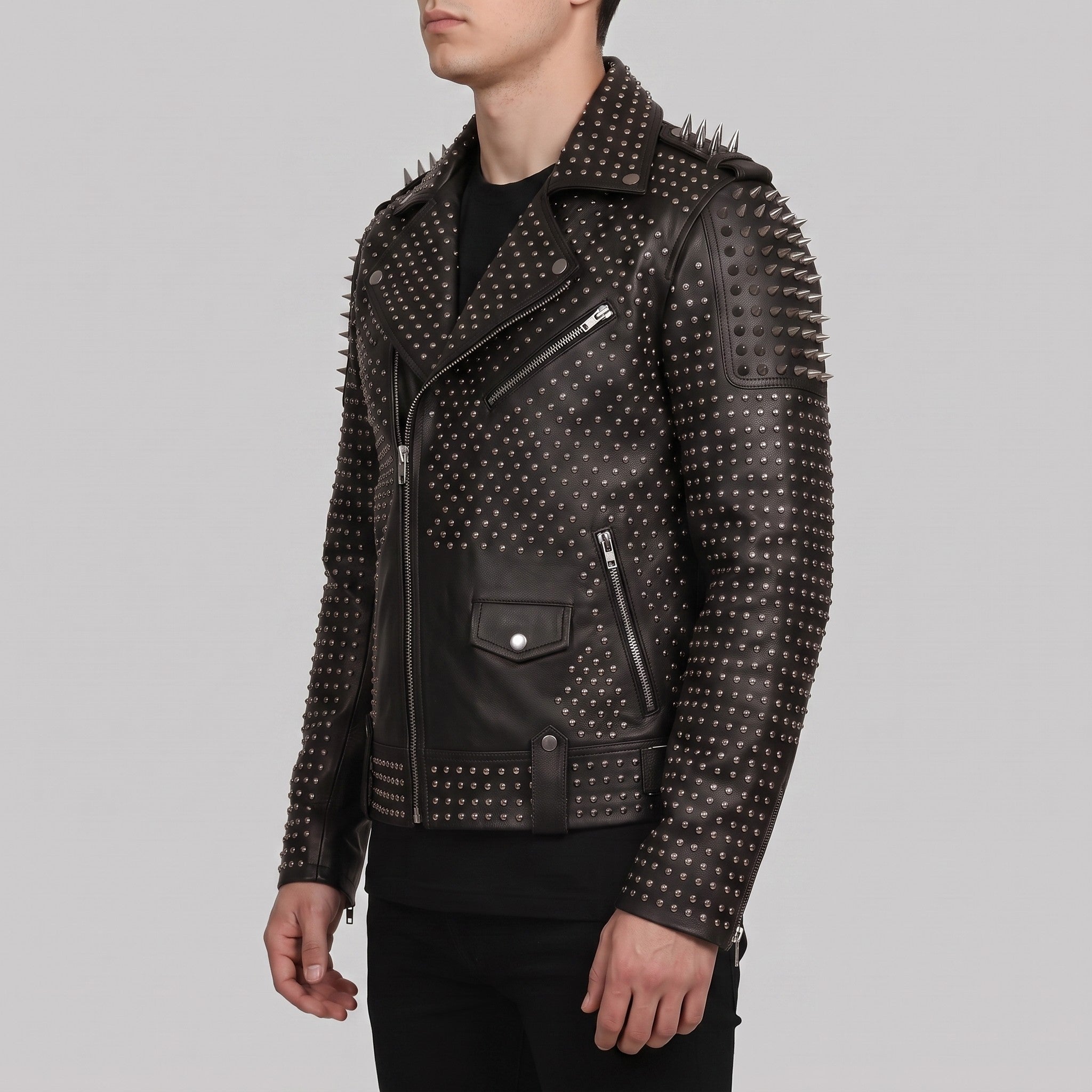 Men's Black Studded Leather Biker Jacket — Burbidge