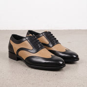 Men's Tan and Black Two-Tone Wingtip Leather Spectator Oxfords — Anstruther