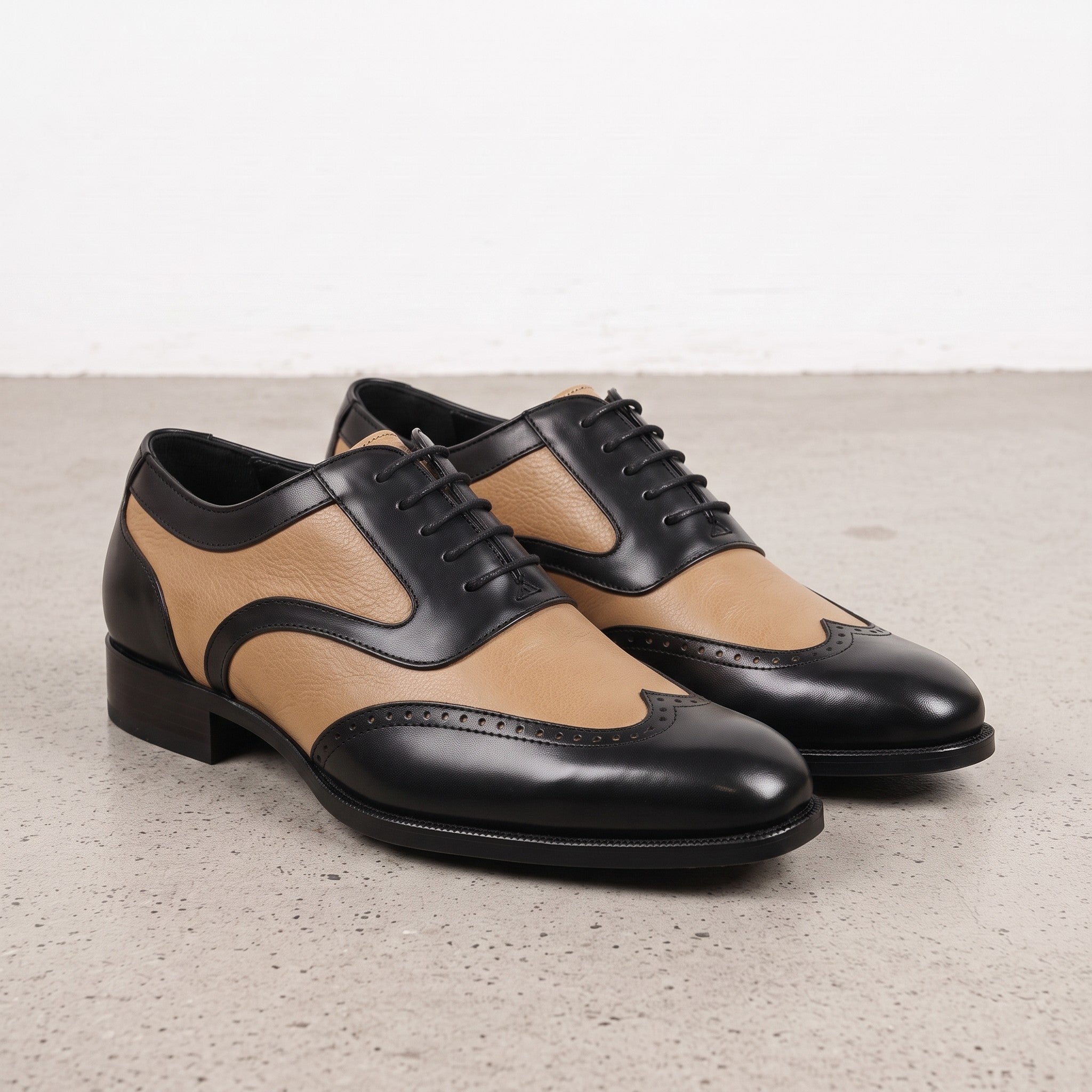 Men's Tan and Black Two-Tone Wingtip Leather Spectator Oxfords — Anstruther