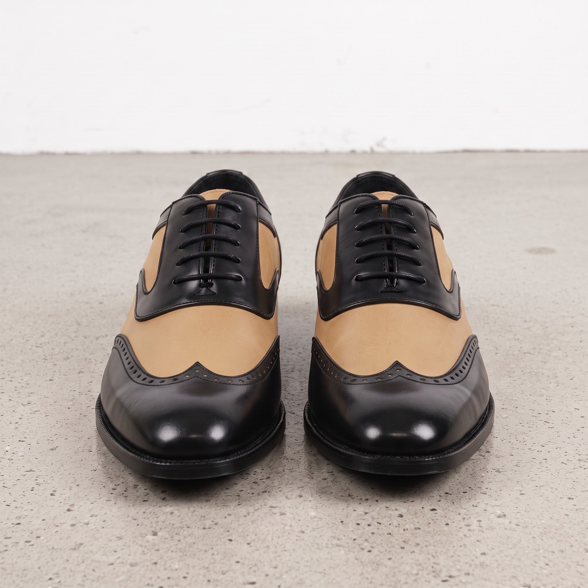 Men's Tan and Black Two-Tone Wingtip Leather Spectator Oxfords — Anstruther