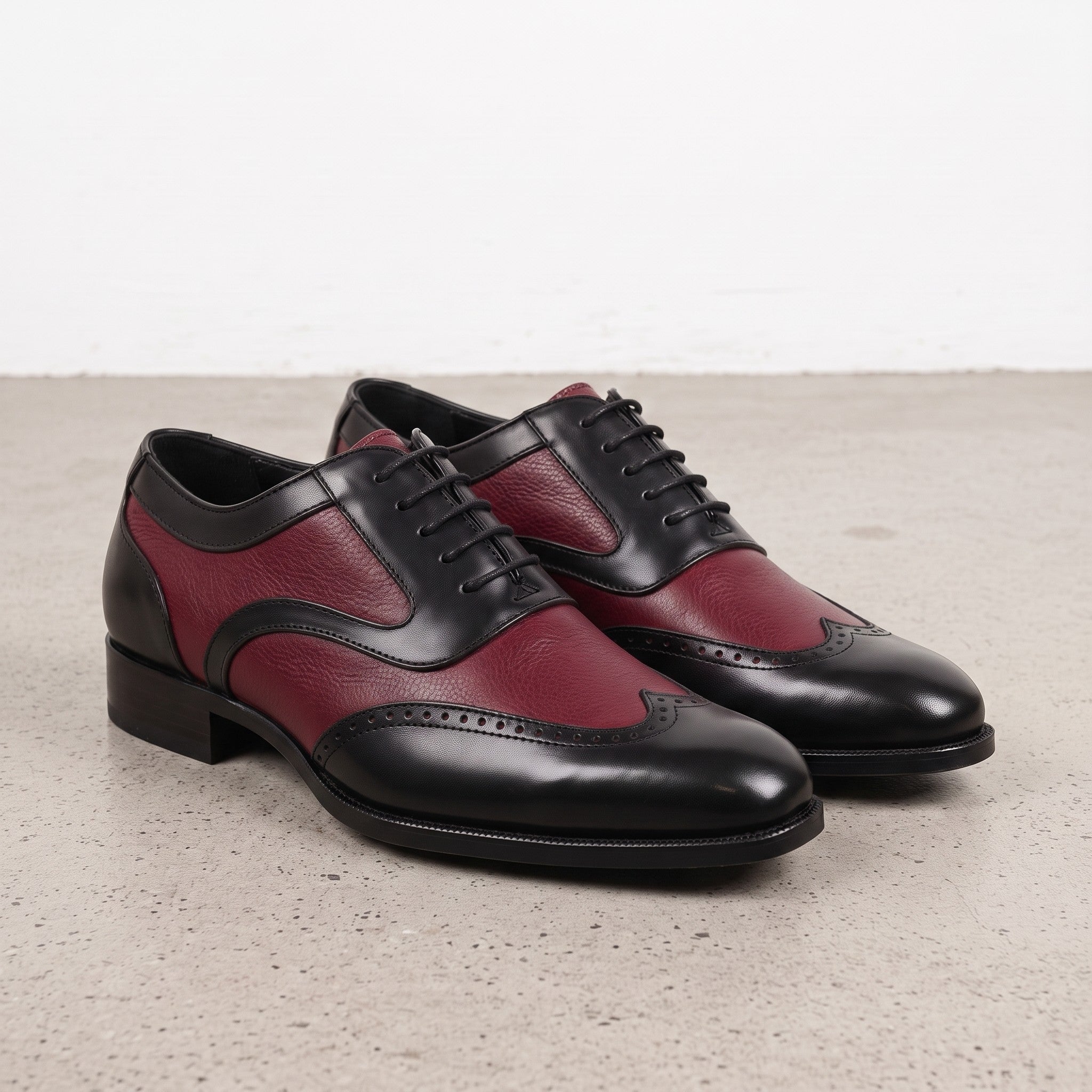 Men's Burgundy and Black Two-Tone Wingtip Leather Spectator Oxfords — Anstruther