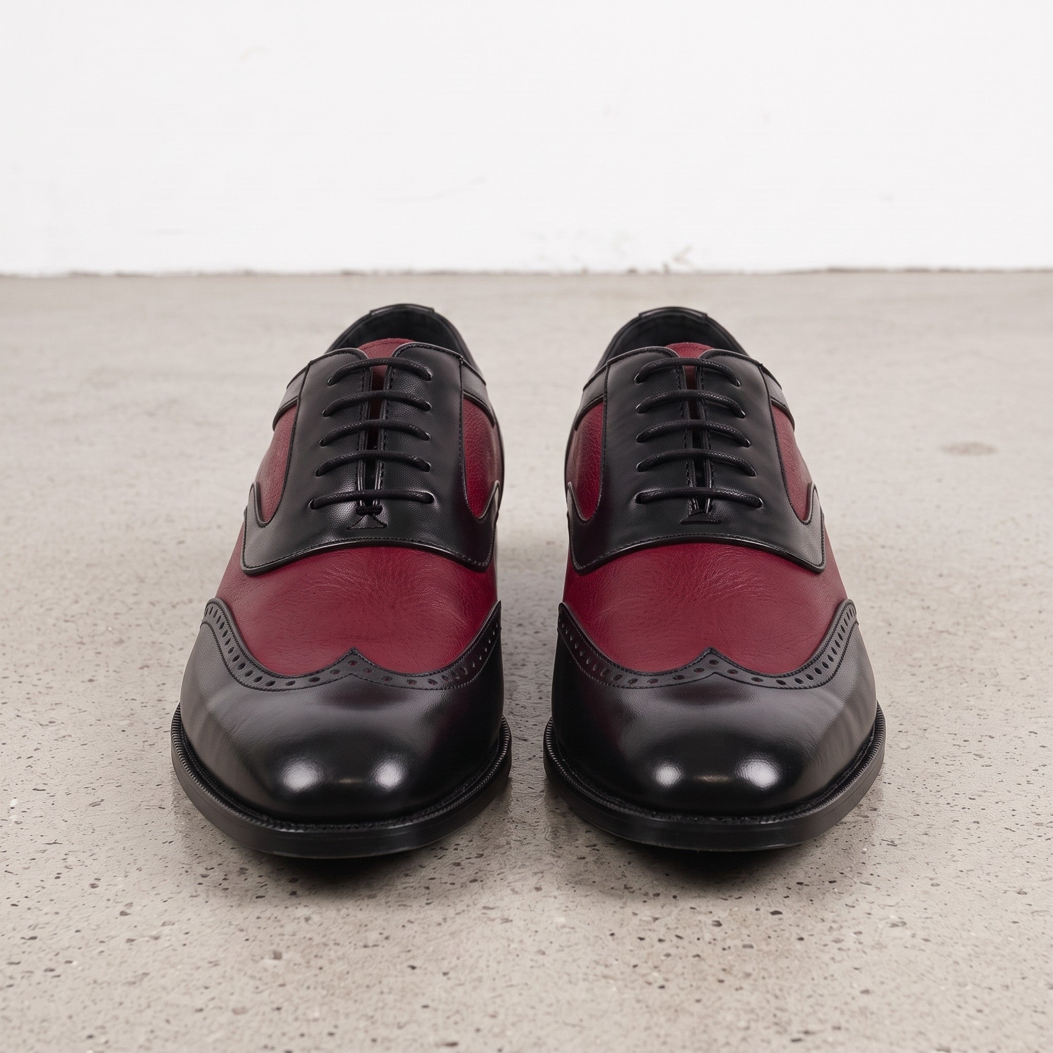 Men's Burgundy and Black Two-Tone Wingtip Leather Spectator Oxfords — Anstruther