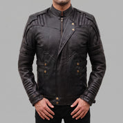 Men's Black Leather Biker Jacket — Davenham