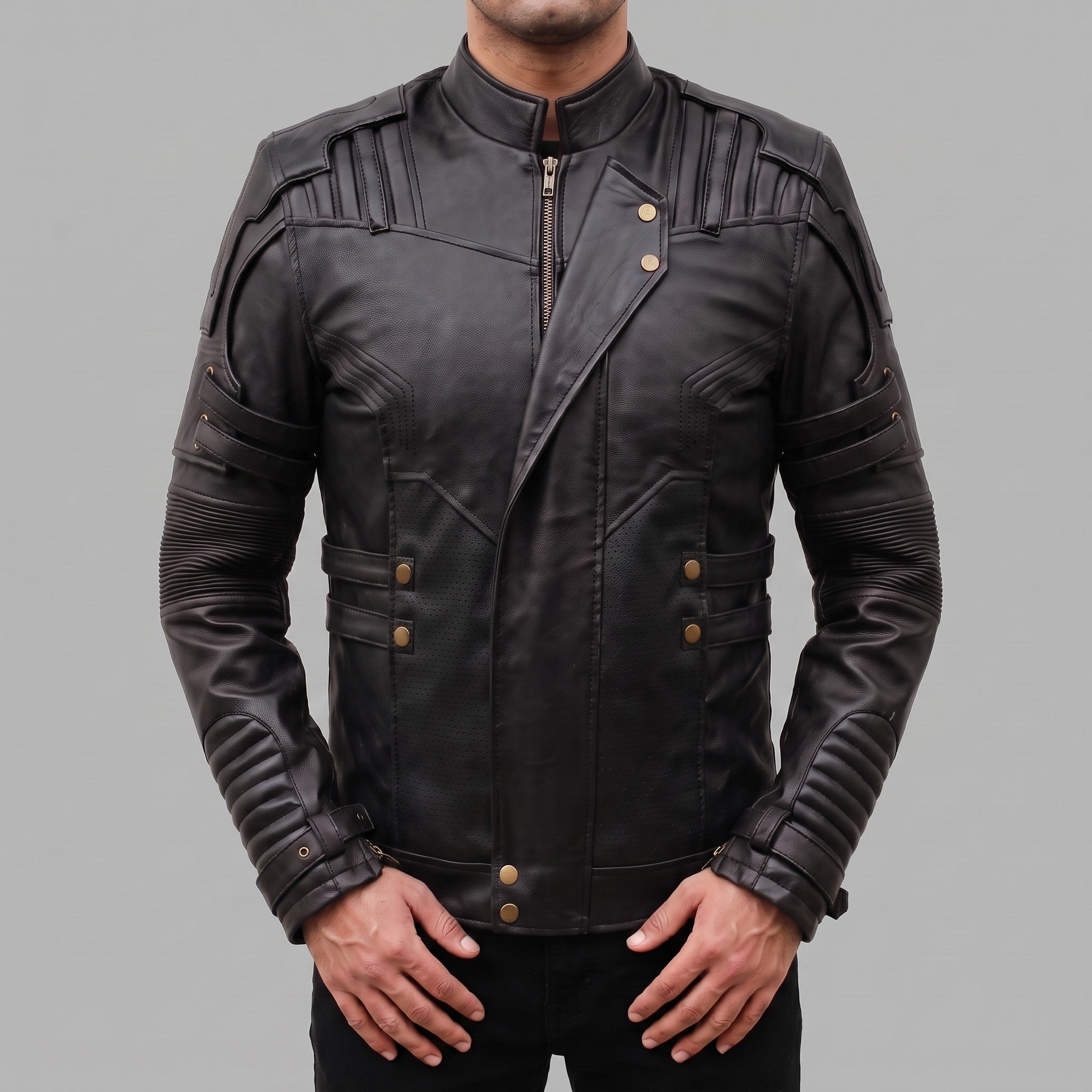 Men's Black Leather Biker Jacket — Davenham