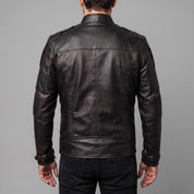 Men's Black Leather Biker Jacket — Davenham