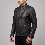 Men's Black Leather Biker Jacket — Davenham