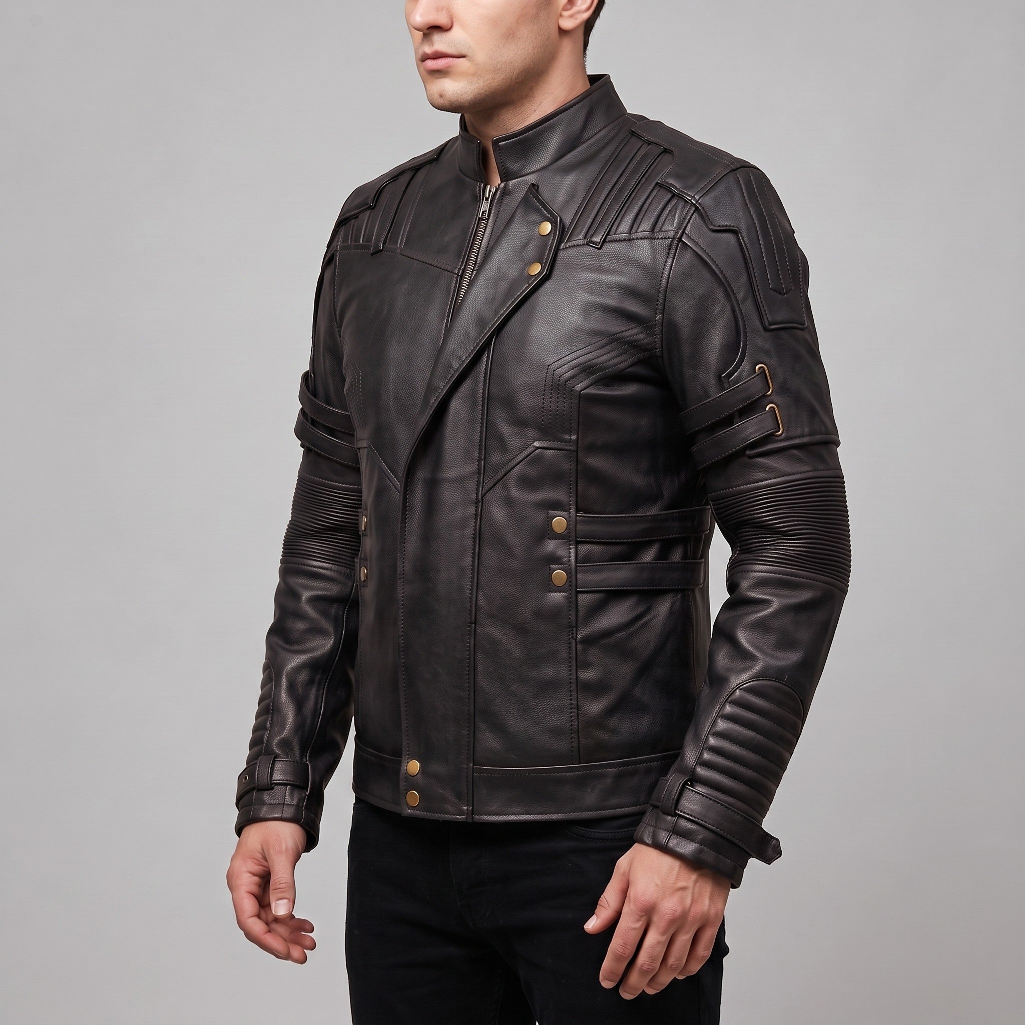 Men's Black Leather Biker Jacket — Davenham