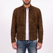 Men's Brown Suede Cafe Racer Jacket — Sedgley