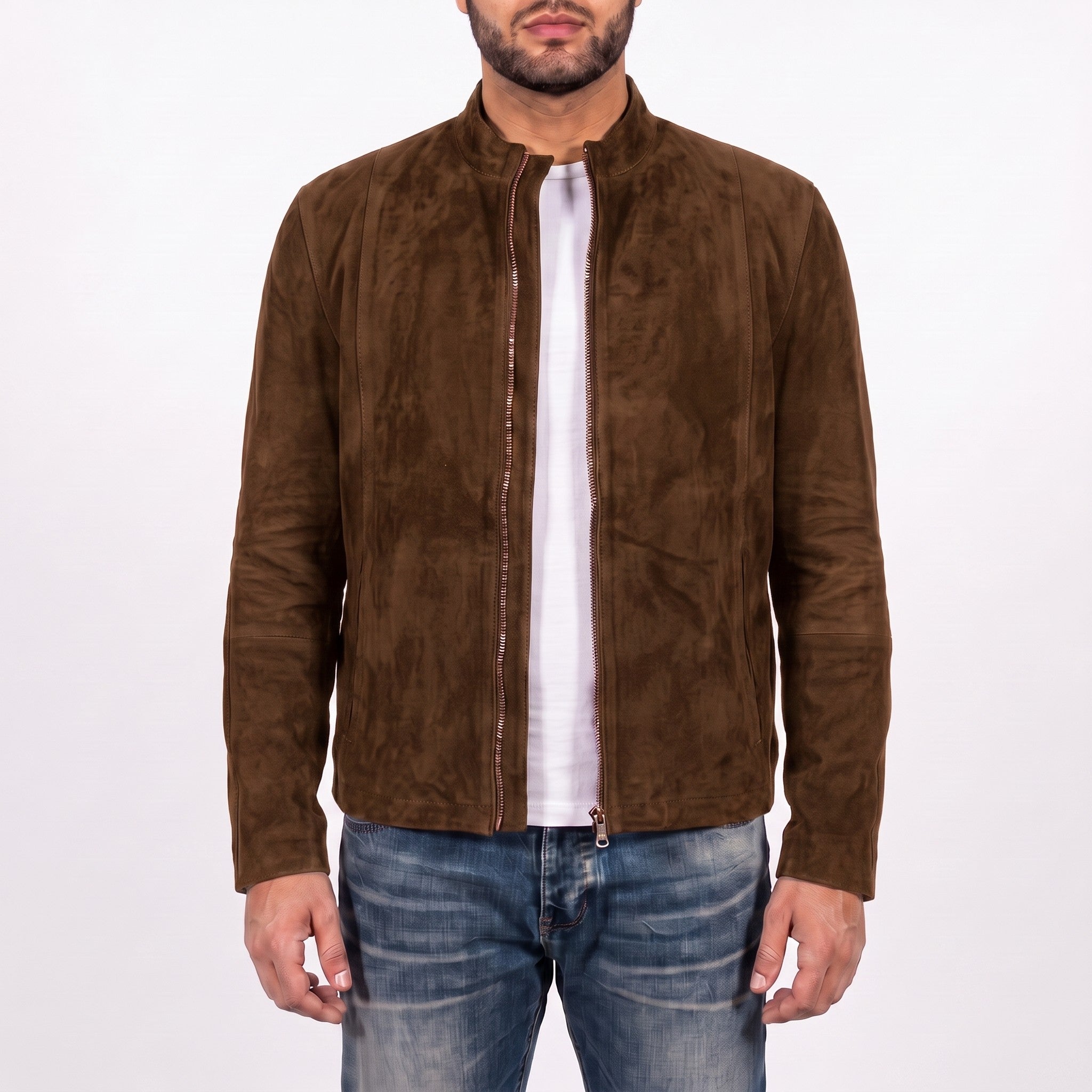 Men's Brown Suede Cafe Racer Jacket — Sedgley