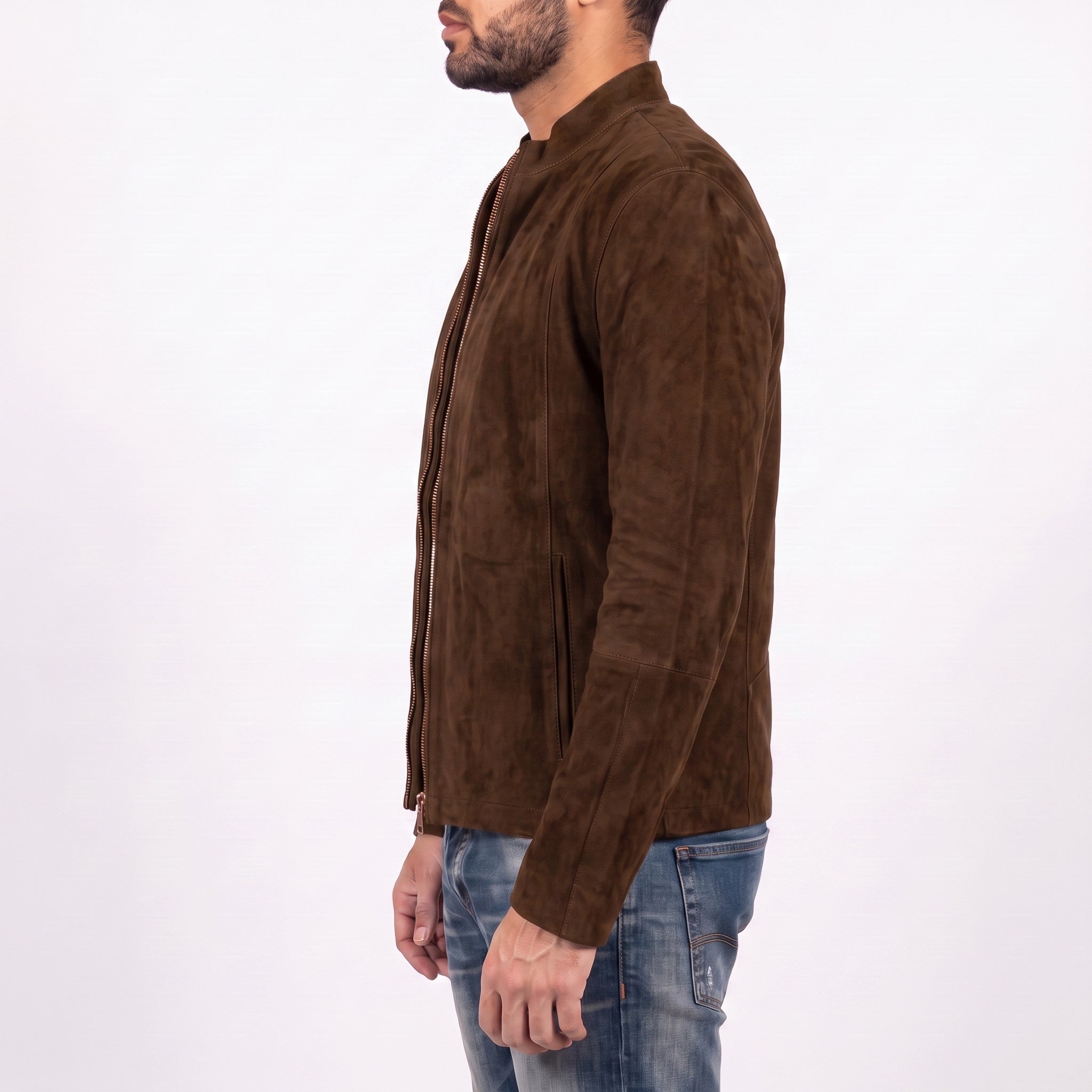 Men's Brown Suede Cafe Racer Jacket — Sedgley
