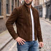 Men's Brown Suede Cafe Racer Jacket — Sedgley