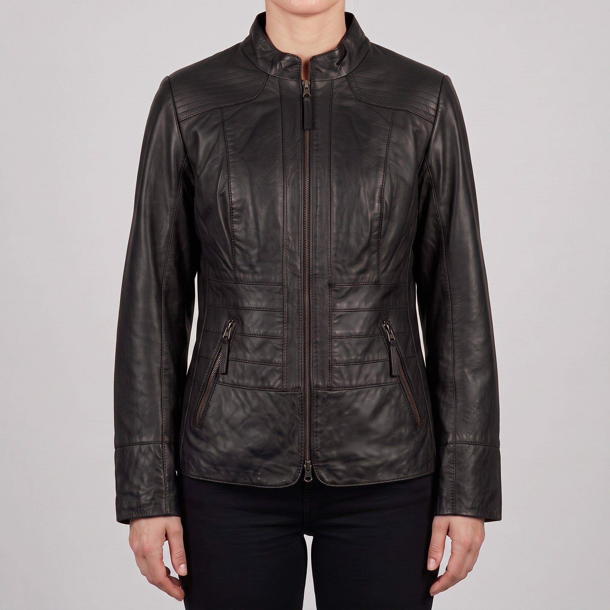 Women's Black Leather Biker Jacket — Hammond