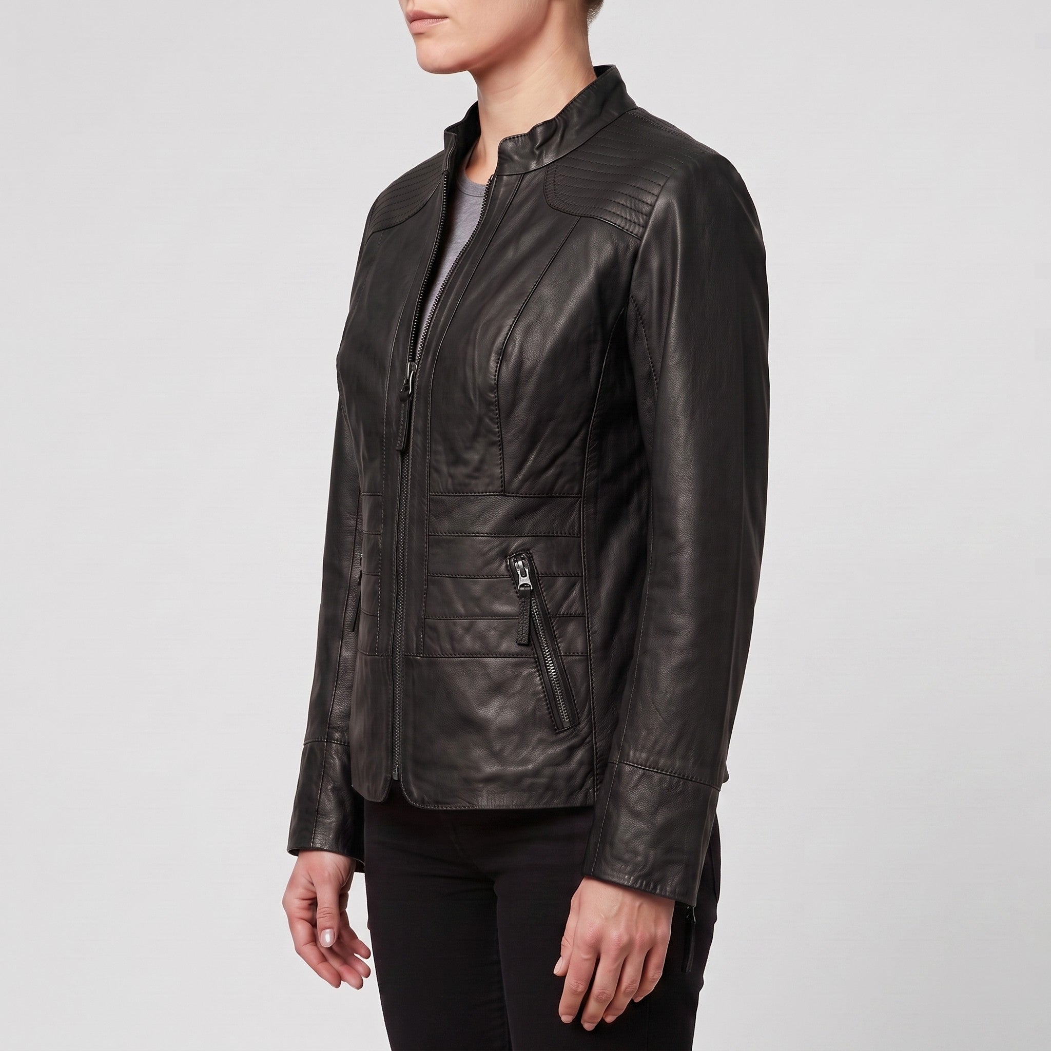Women's Black Leather Biker Jacket — Hammond