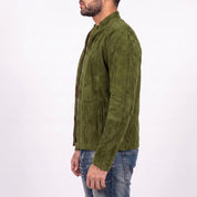 Men's Olive Green Suede Cafe Racer Jacket — Sedgley