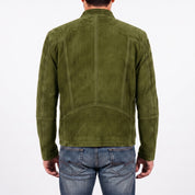 Men's Olive Green Suede Cafe Racer Jacket — Sedgley