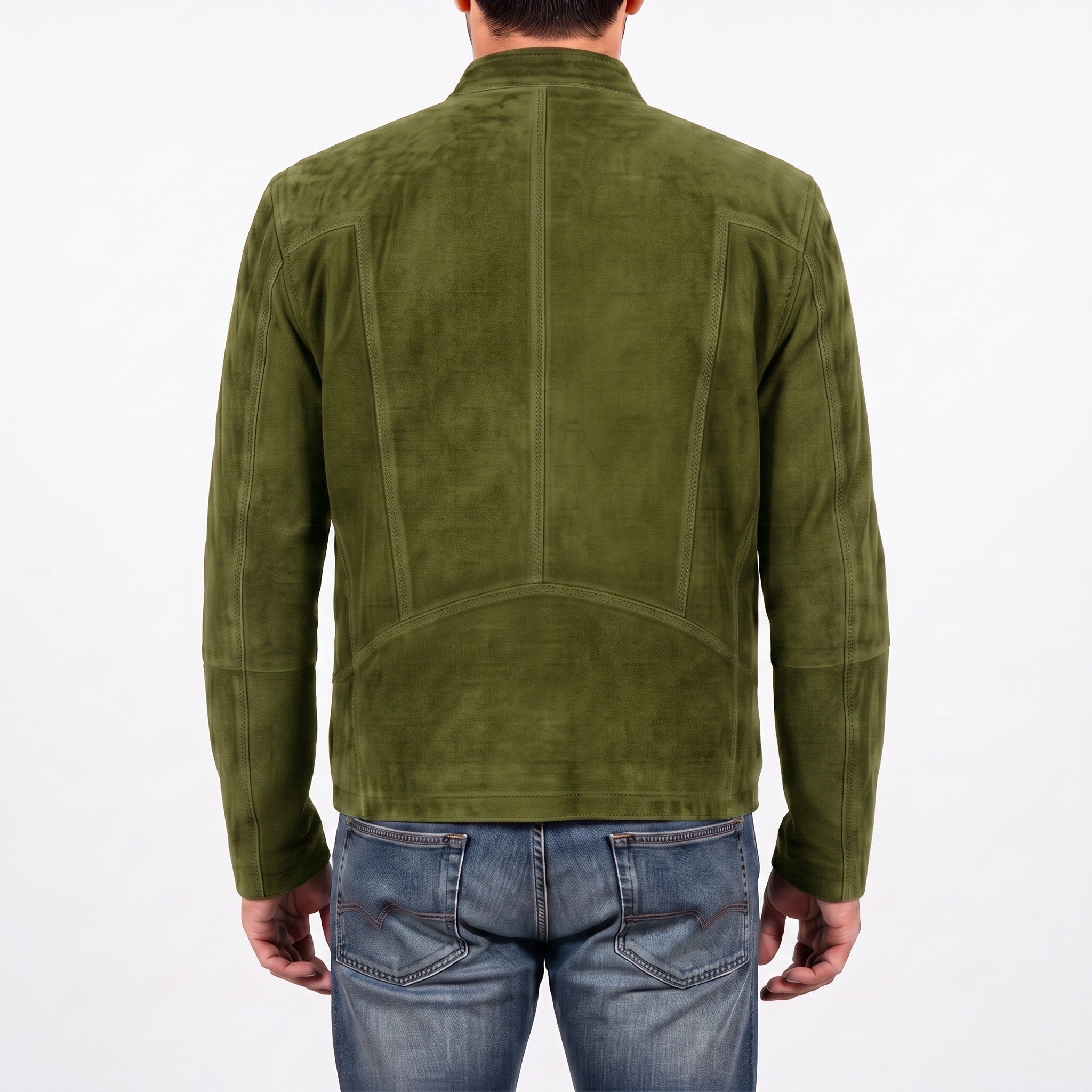 Men's Olive Green Suede Cafe Racer Jacket — Sedgley