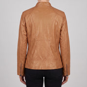 Women's Tan Leather Biker Jacket — Hammond