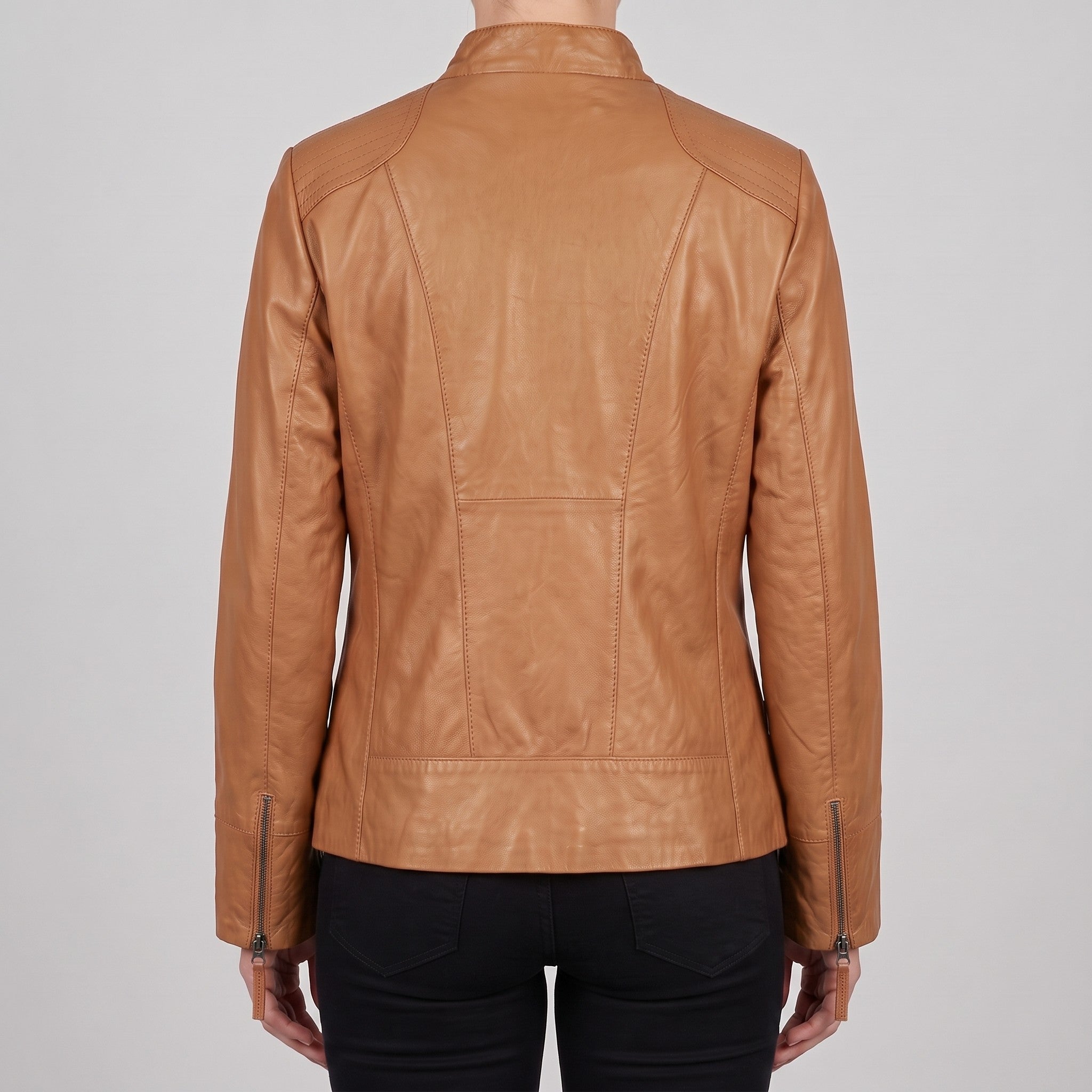 Women's Tan Leather Biker Jacket — Hammond