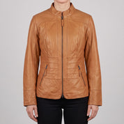 Women's Tan Leather Biker Jacket — Hammond