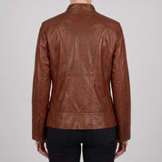 Women's Brown Leather Biker Jacket — Hammond