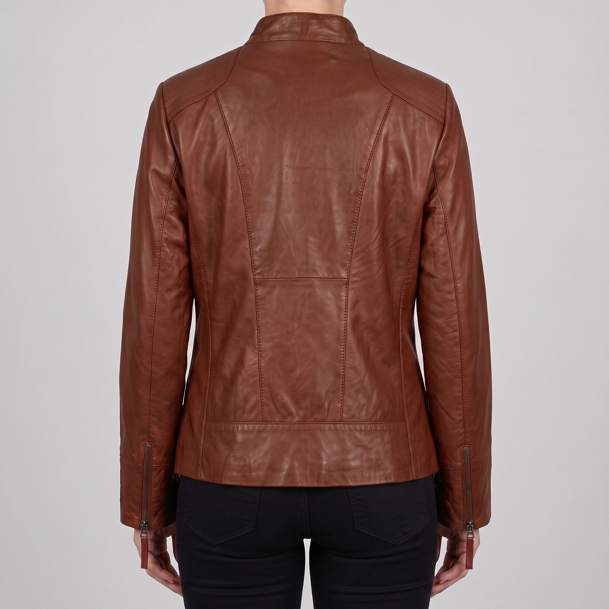 Women's Brown Leather Biker Jacket — Hammond