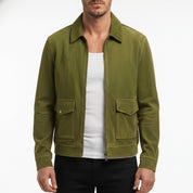 Men's Olive Green Suede Trucker Jacket — Rotherham