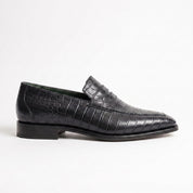 Black Alligator-Embossed Leather Penny Loafers — Kingsley