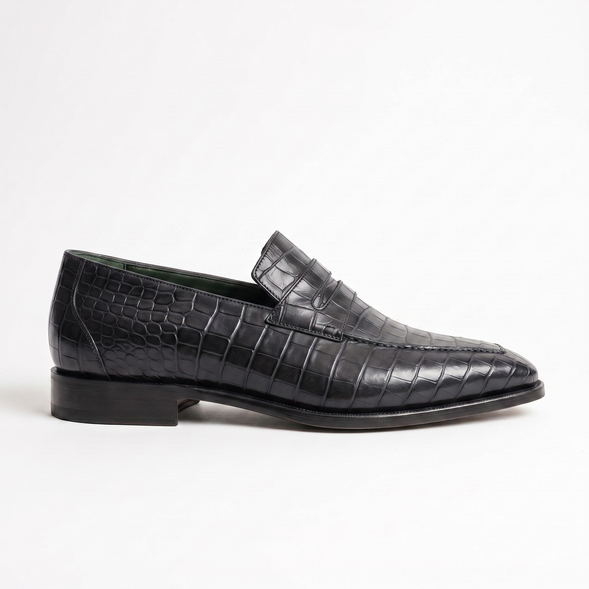 Black Alligator-Embossed Leather Penny Loafers — Kingsley