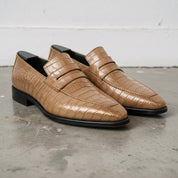 Tan Alligator-Embossed Leather Penny Loafers — Kingsley