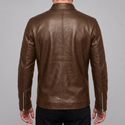 Men's Brown Leather Biker Jacket — Hempstead