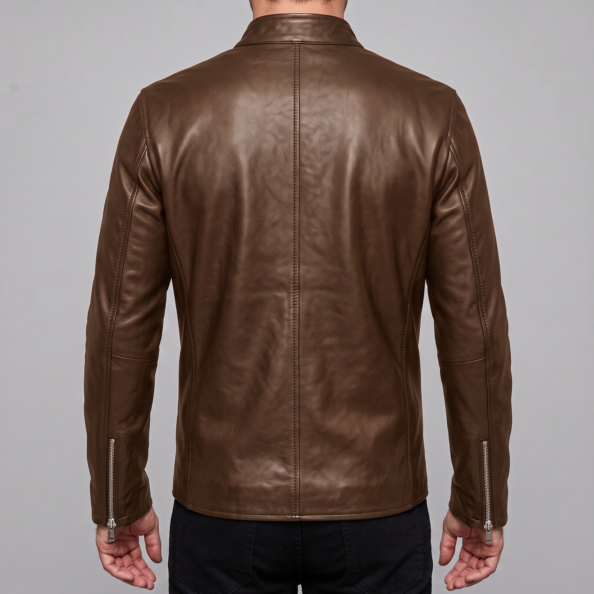 Men's Brown Leather Biker Jacket — Hempstead