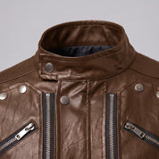 Men's Brown Leather Biker Jacket — Hempstead