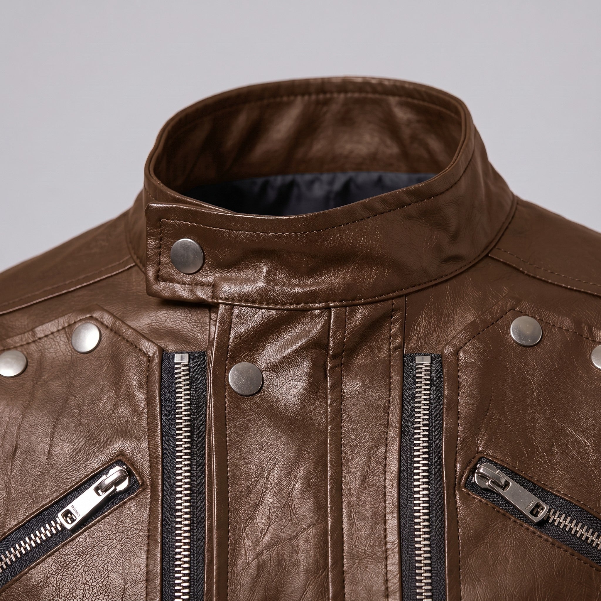Men's Brown Leather Biker Jacket — Hempstead