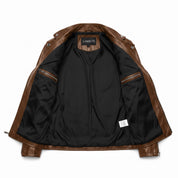 Men's Brown Leather Biker Jacket — Hempstead