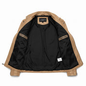 Men's Tan Leather Biker Jacket — Hempstead