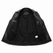 Men's Black Double-Breasted Leather Pea Coat Jacket — Henley