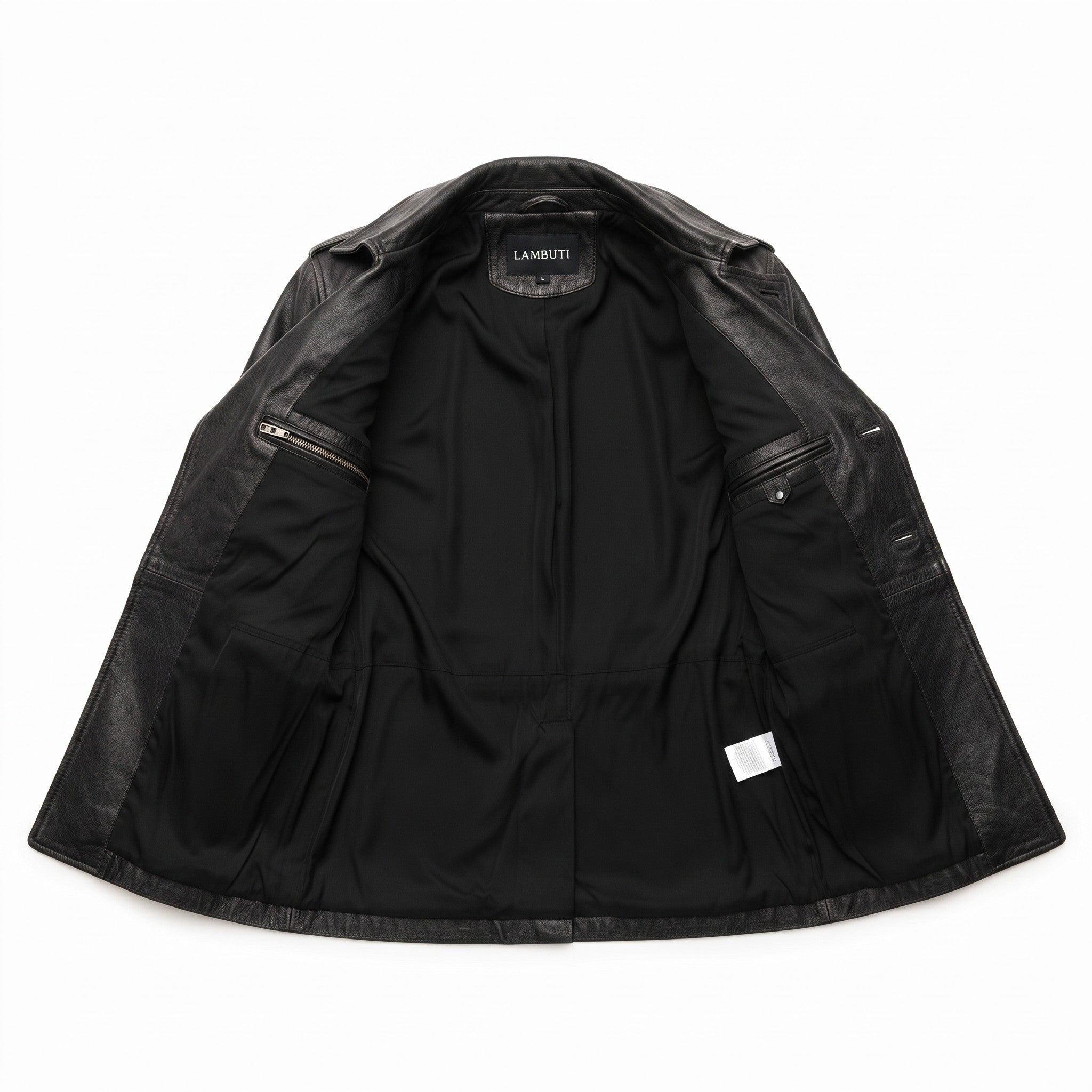 Men's Black Double-Breasted Leather Pea Coat Jacket — Henley