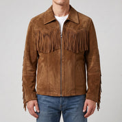 Men's Brown Suede Western Jacket with Fringes — Newbold