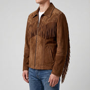 Men's Brown Suede Western Jacket with Fringes — Newbold