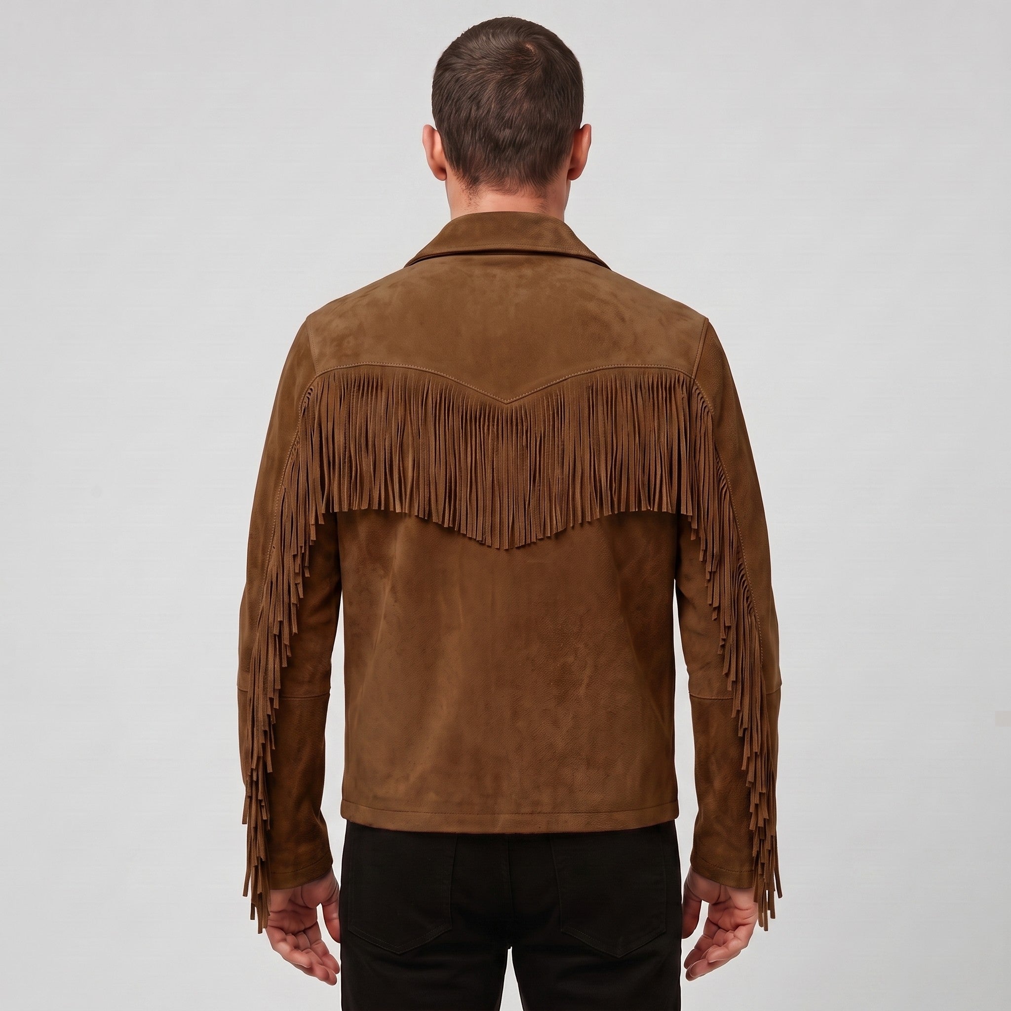 Men's Brown Suede Western Jacket with Fringes — Newbold