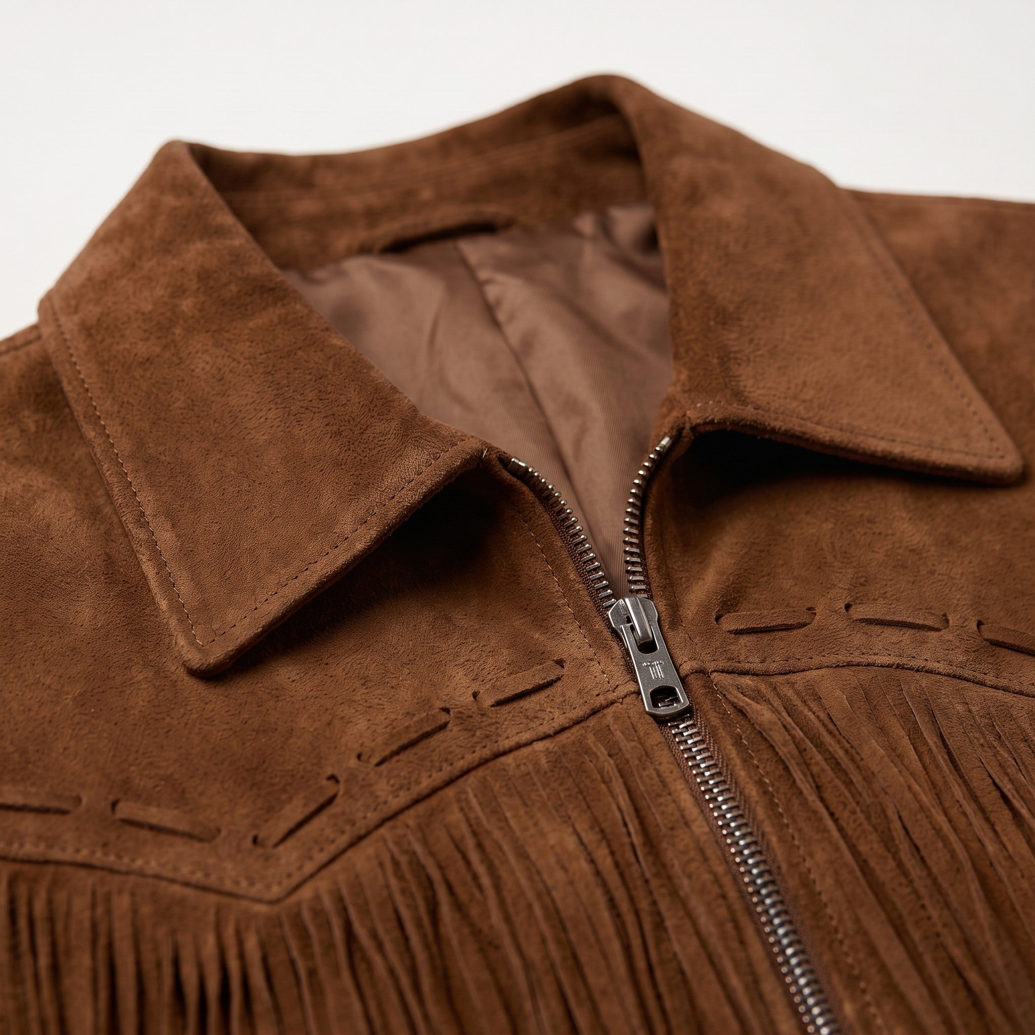 Men's Brown Suede Western Jacket with Fringes — Newbold